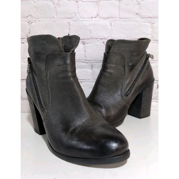 KBR Brown Gray Zip Detail Leather Booties Italy, Women Size 38.5 (8-8.5) Moto - Picture 1 of 12